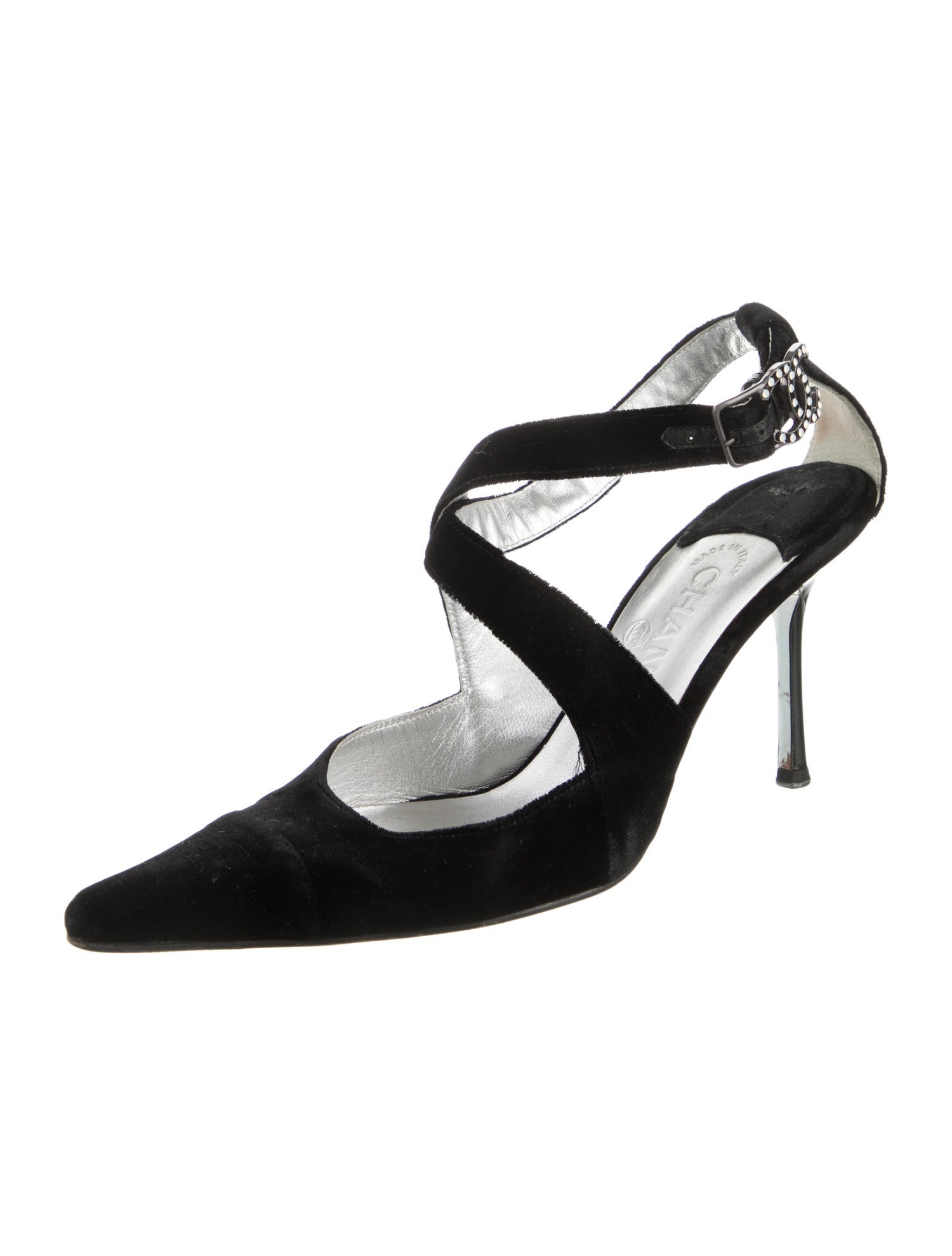 Chanel Interlocking CC Logo Velvet Slingback Pumps